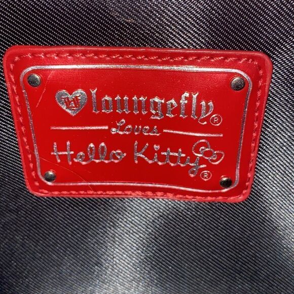HELLO KITTY LOUNGEFLY SANRIO RED PATENT LOGO EMBOSSED DOME TOTE SATCHEL HANDBAG - Picture 8 of 12